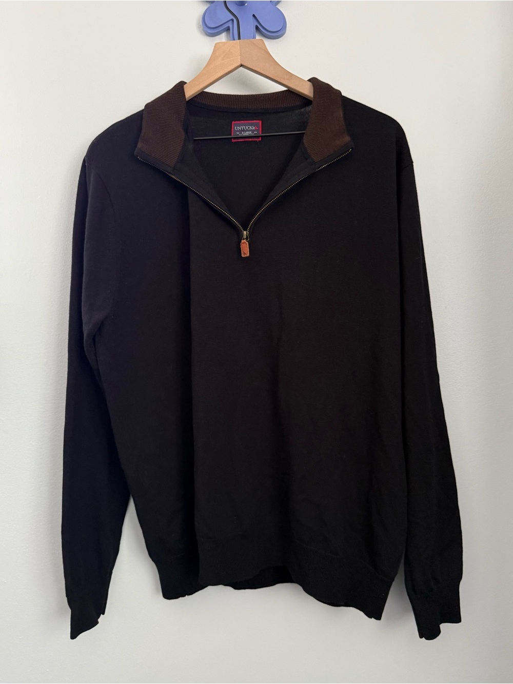 Untuckit Men’s XL Merino Wool 1/4 Zip Black Pullover Sweater Fall Winter Outdoor